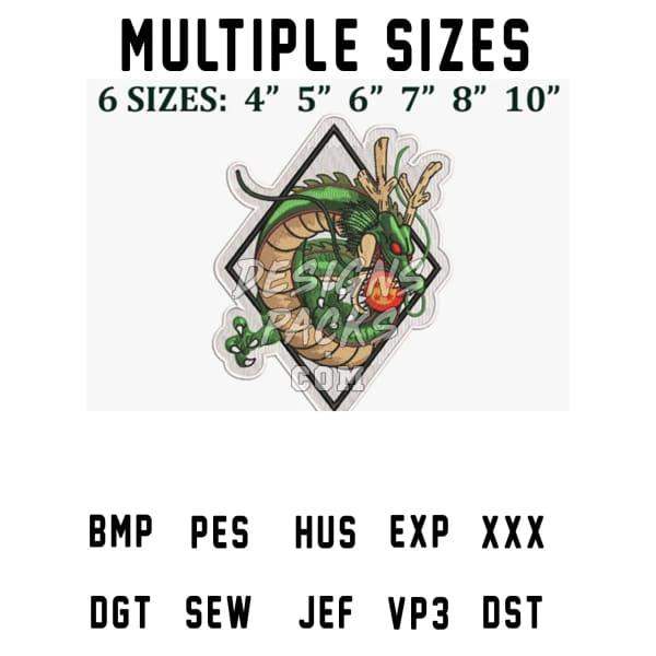 Green dragon embroidery design in diamond frame, 6 sizes, PES, DST, SVG formats for DTG, DTF, tumbler wraps