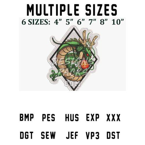 Green dragon embroidery design in diamond frame, 6 sizes, PES, DST, SVG formats for DTG, DTF, tumbler wraps