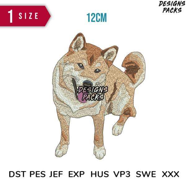 Embroidery design of a Shiba Inu dog, 12cm size, available in DST PES JEF formats for instant download.