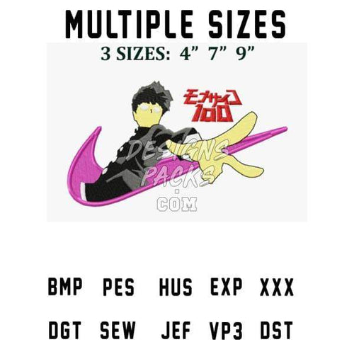 Embroidery design with anime character, multiple sizes, formats like PES, DST, SVG for DTG/DTF printing