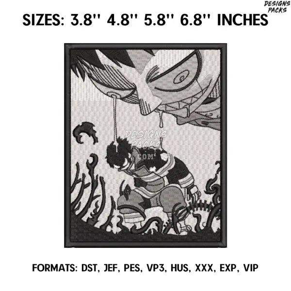 Shinra Kusakabe Embroidery Design File, Fire Force Anime Embroidery Designs, Machine embroidery Anime Pes Design Brother
