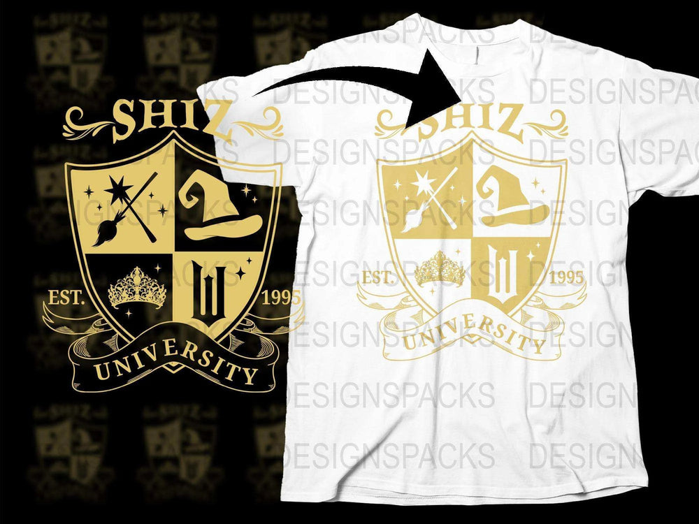 Vintage SHIZ University T-Shirt, Crest Logo, College Style, Casual White Tee, 1995, Unisex Graphic Shirt