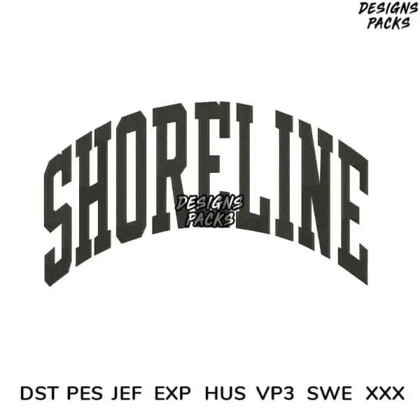 Shoreline arched text design for embroidery, DTF, DTG — available in PES, DST, SVG formats