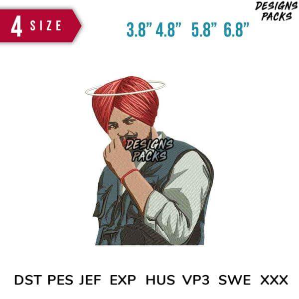 Embroidery design of man in red turban with halo, available in 4 sizes & multiple formats