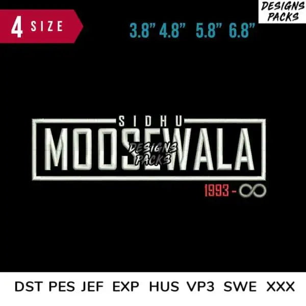 Sidhu Moosewala embroidery design pack with 4 sizes and multiple file formats