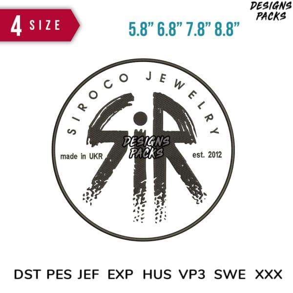 Siroco Jewelry logo embroidery design in 4 sizes, DST PES JEF formats, made in UKR, est. 2012