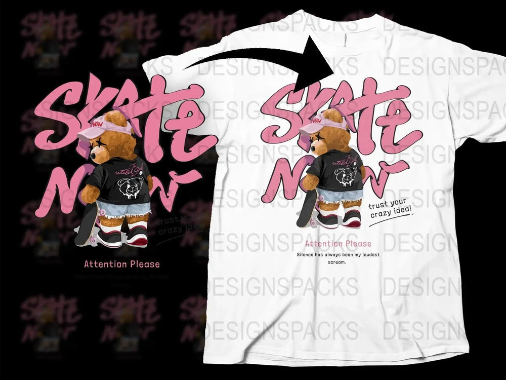 Skate Now Bear Graphic Eye-Catching Streetwear Png Digital Download