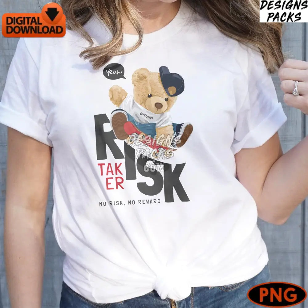 Skateboarding Teddy Bear Digital Print Cool Urban Style Instant Download Png