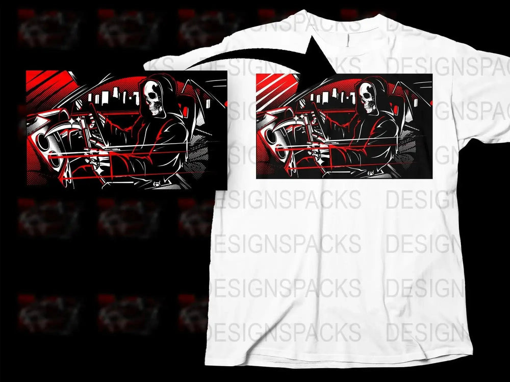 Skeleton Driving Through Night Cityscape Png Digital Download