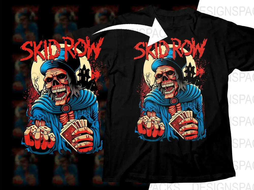 Skid Row Rock Band Graphic Skeleton Dice Playing Cards Gothic Horror Png Design Digital Download