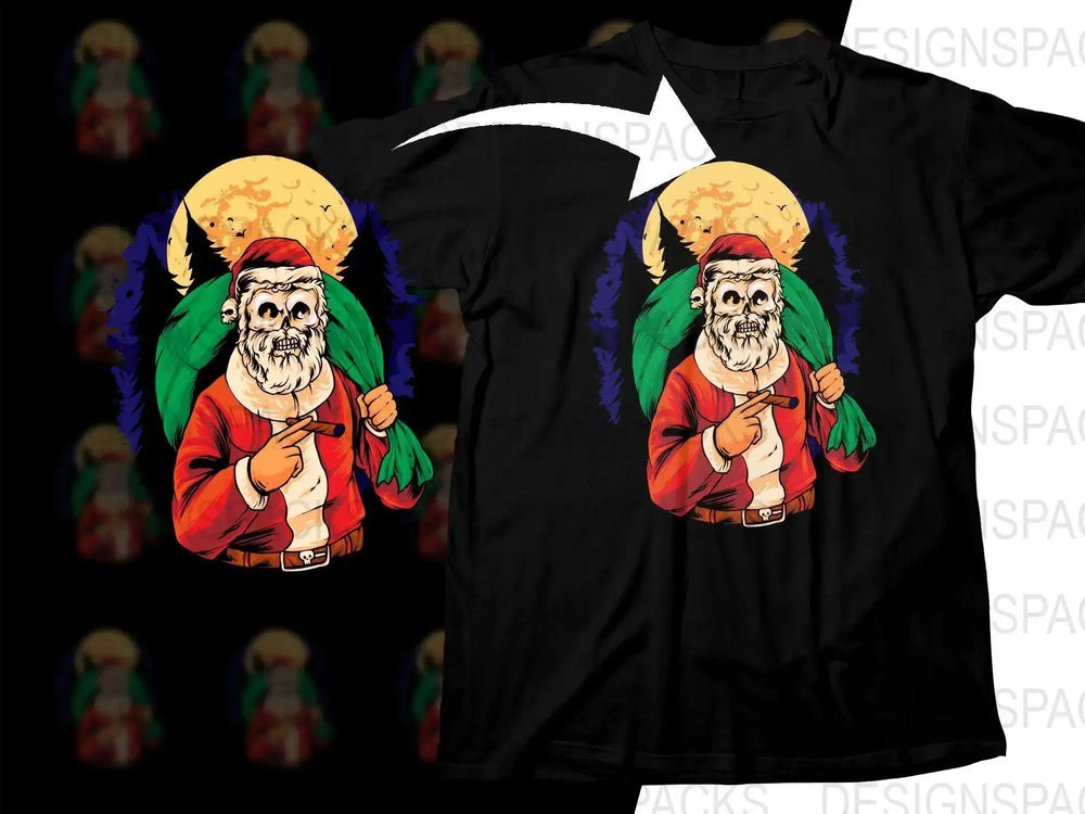 Skull Santa Christmas Moon Tree Background Png Digital Download
