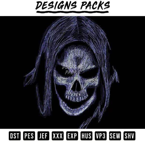 Skull Scribble Embroidery Design 