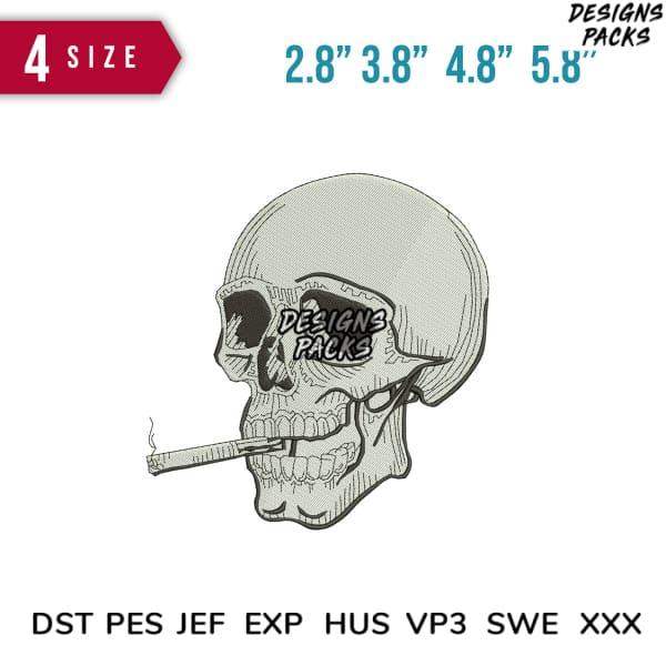 Skull with cigarette embroidery design in 4 sizes, DST PES JEF formats for instant download