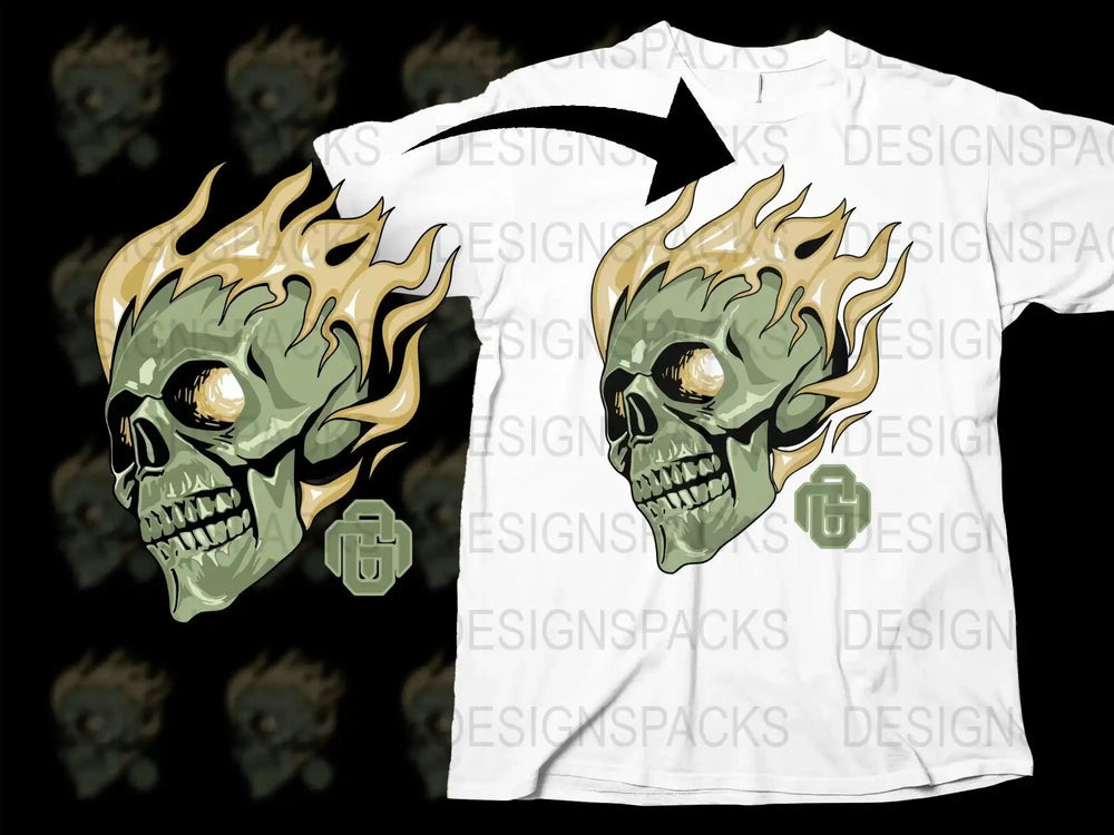 Skull with Flames Streetwear Graphic Design Png Digital Download