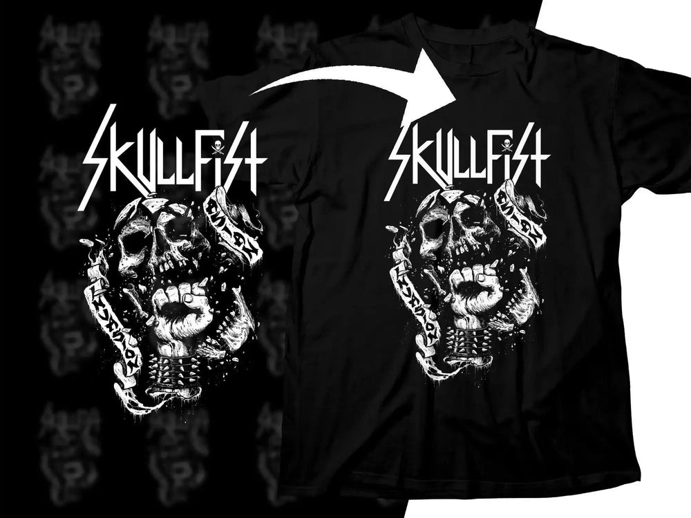 Skullfist Skeleton Rock Band Logo Png Halftone Digital Download