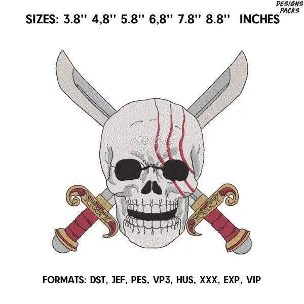 Skuul Shanks Embroidery Design File/ One Piece Anime Embroidery Design/ Machine  Design Pes Dst. Swoosh Skuul Shanks