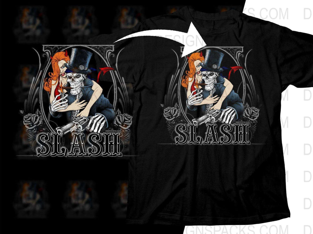 Slash Illustrated Skeleton With Gun And Woman Art Png Halftone Digital Download