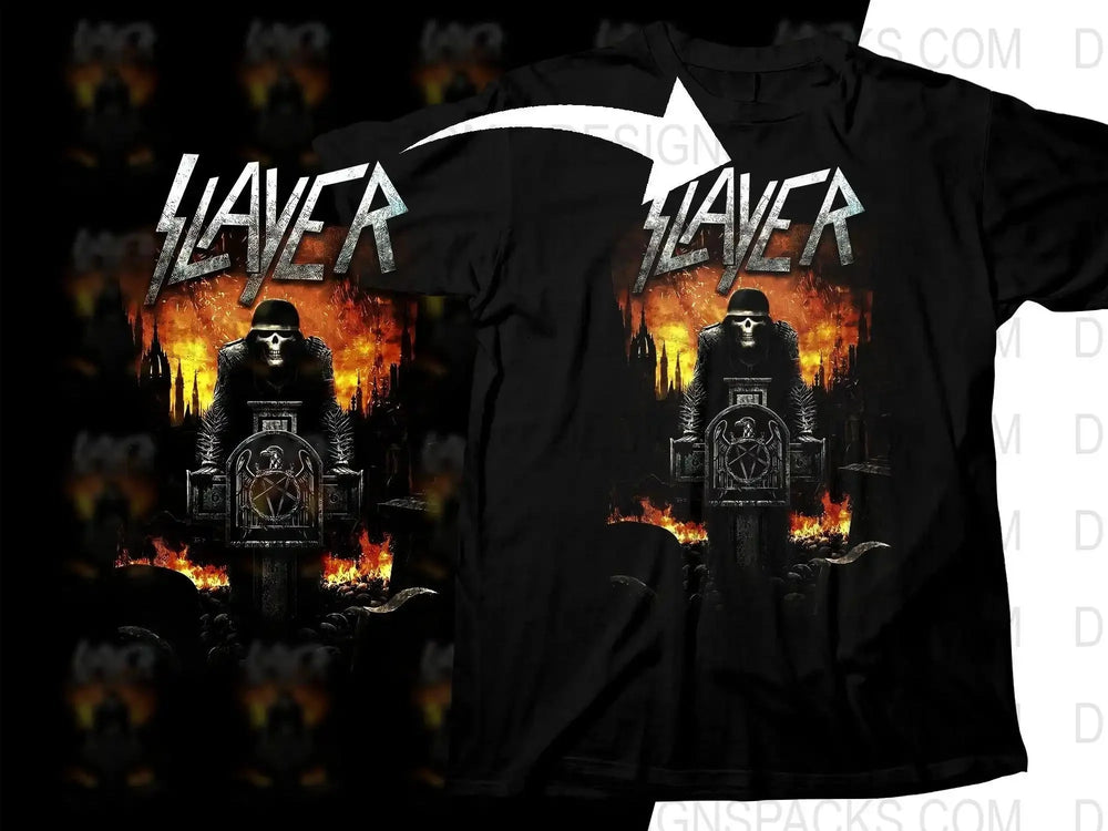 Slayer Dark Skull Flames Rock Heavy Metal Art Png Halftone Digital Download