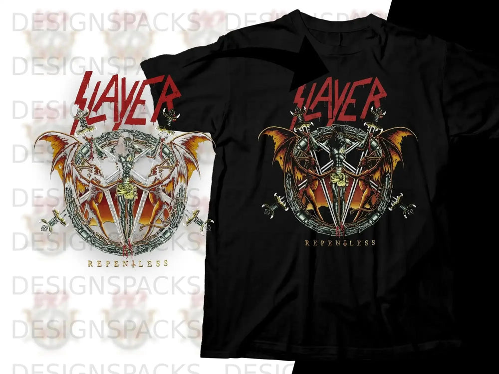 Black t-shirt with Slayer logo and winged skull graphic.