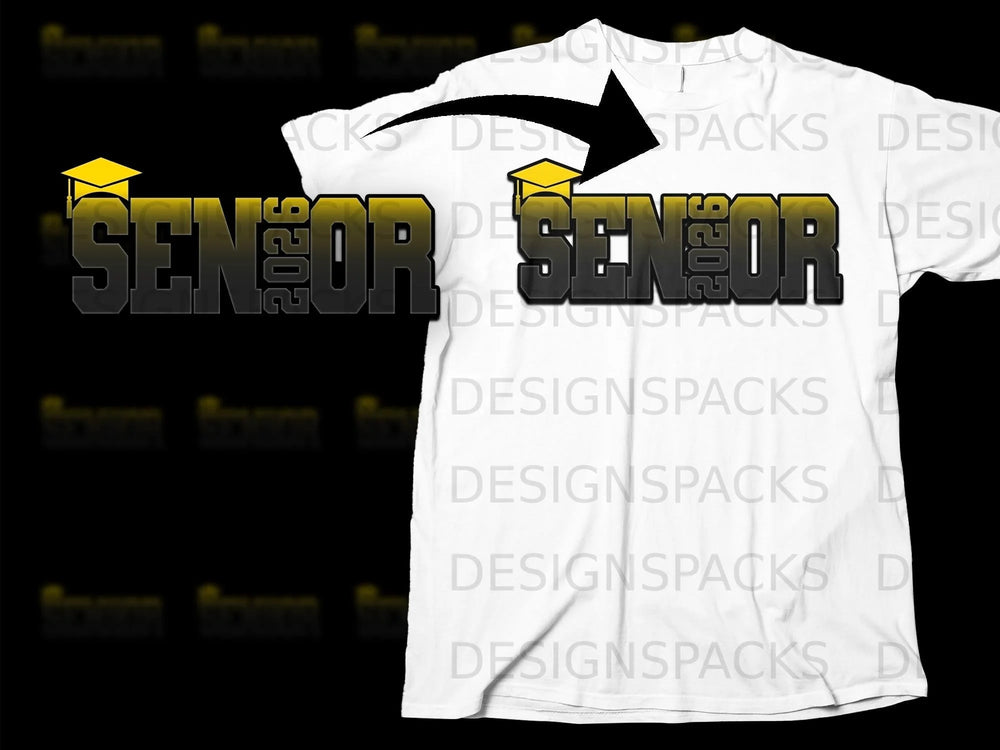 Senior 2026 graphic with graduation cap on a white t-shirt.