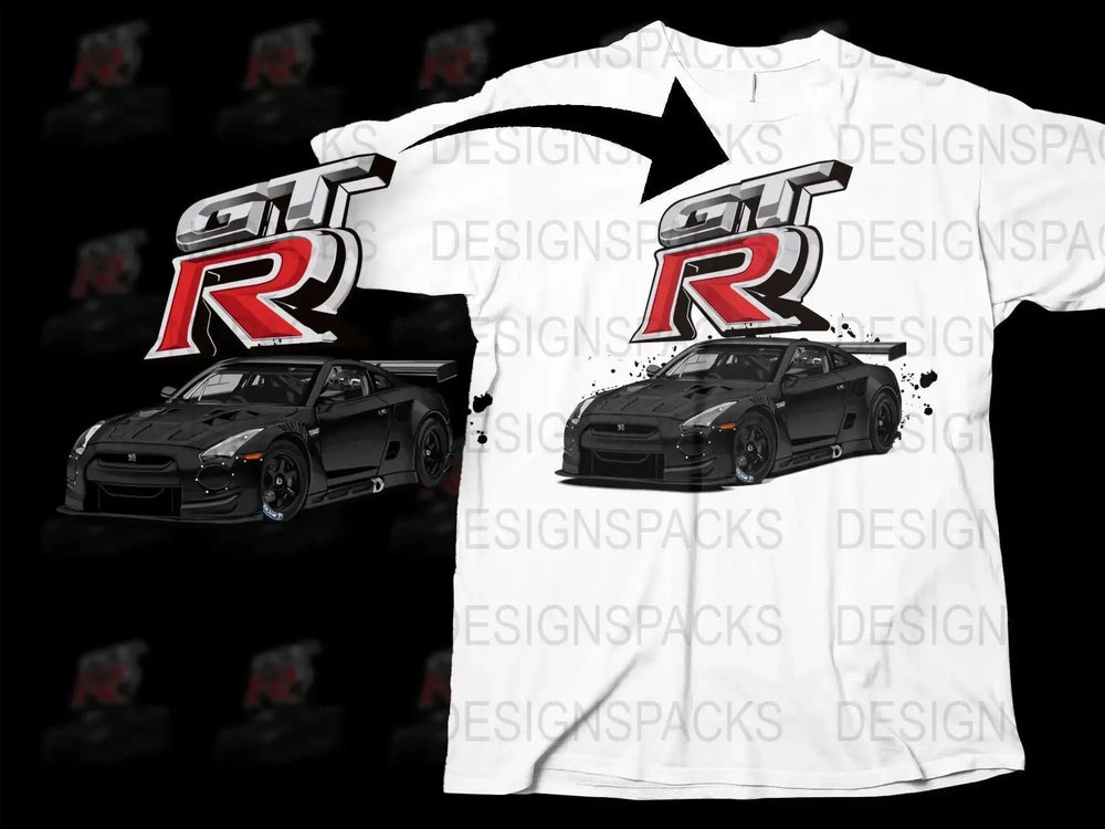 Sleek Black Car GT-R Sports Enthusiast Png Digital Download
