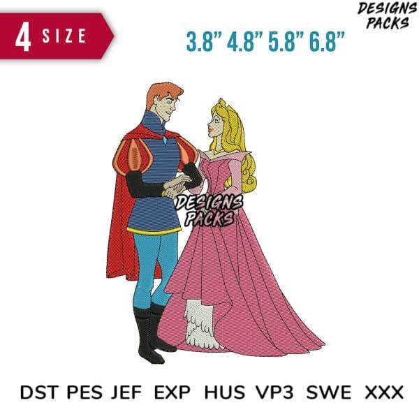 Prince and princess embroidery design in 4 sizes, PES DST JEF formats for machine embroidery