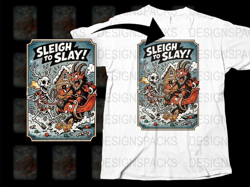 Sleigh to Slay Graphic T-Shirt, Cool Santa Riding Reindeer, Unique Holiday Gift, Festive Winter Apparel, Unisex Tee Design