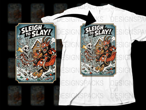 Sleigh to Slay Graphic T-Shirt, Cool Santa Riding Reindeer, Unique Holiday Gift, Festive Winter Apparel, Unisex Tee Design