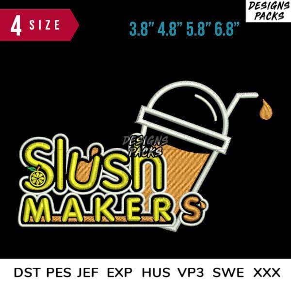 Slush Makers embroidery design with lemon graphic, available in multiple sizes and formats