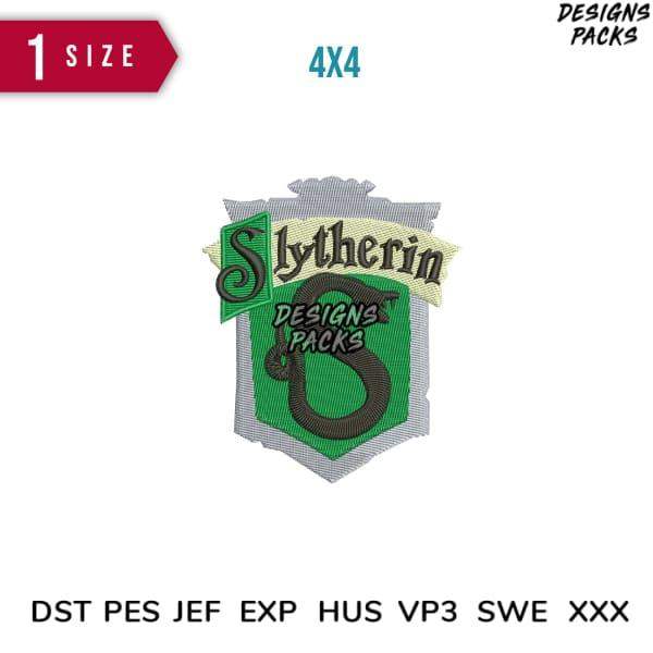 Slytherin embroidery design in green and silver, 4x4 size, compatible with DST PES JEF formats