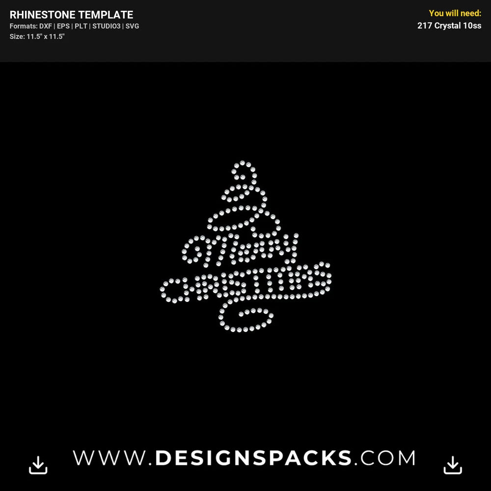 Small Merry Christmas Tree Rhinestone Digital Template