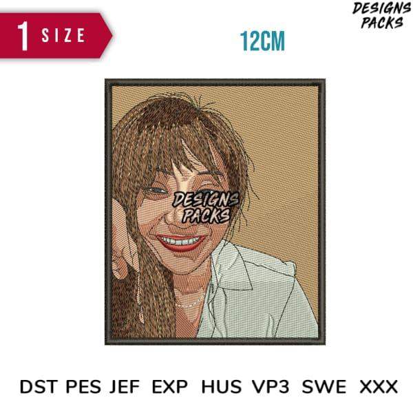 Embroidery design of smiling woman, 12cm, available in DST PES JEF formats for instant download