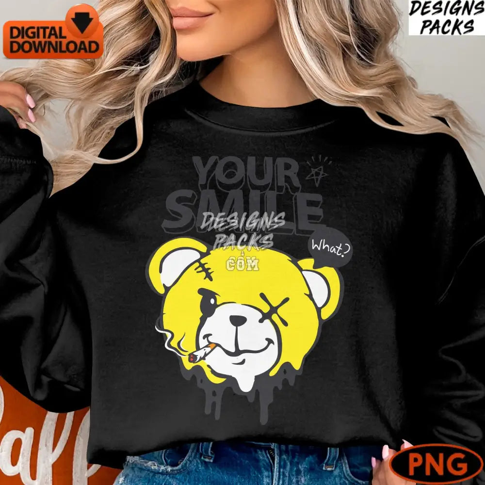 Smiling Lion Cartoon Digital Art Funky With Cigarette Instant Download Quirky Modern Street Style