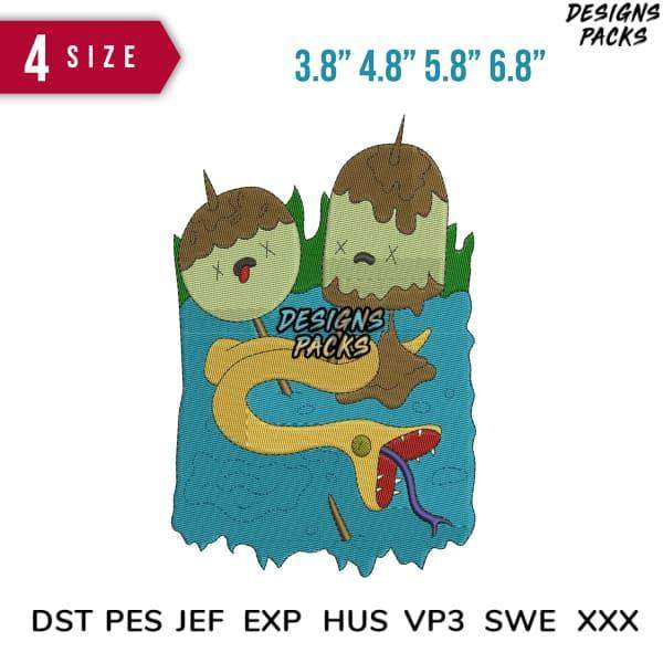 Cute monster embroidery design with 4 sizes, PES DST formats, perfect for DTG & DTF printing