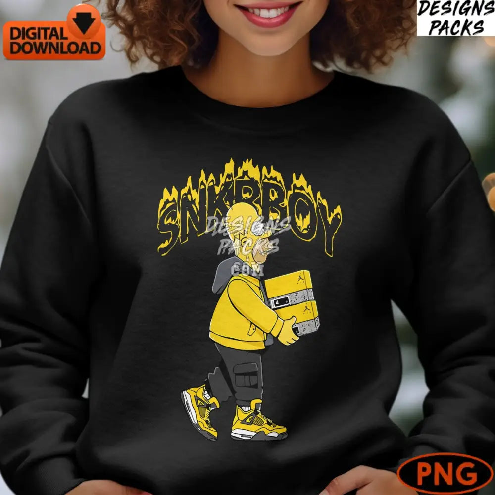 Snkrboy Cartoon Character In Yellow Cool Urban Style Digital Art Instant Download Png