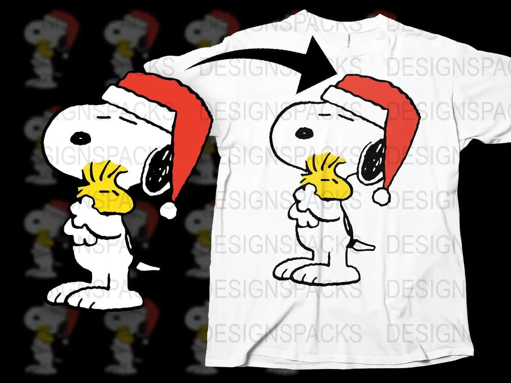Snoopy and Woodstock Christmas Festive Santa Hat Png Digital Download