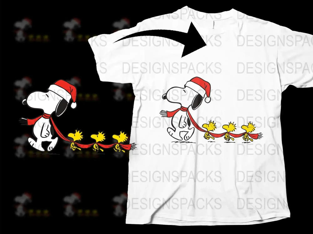 Snoopy and Woodstock Christmas T-Shirt, Festive Holiday Graphic Tee, Unisex White Cotton Shirt