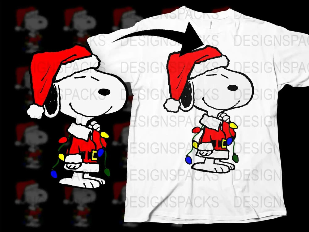 Snoopy Christmas T-Shirt, Santa Hat Peanuts Cartoon, Holiday Graphic Tee, Festive Winter Apparel for All Ages