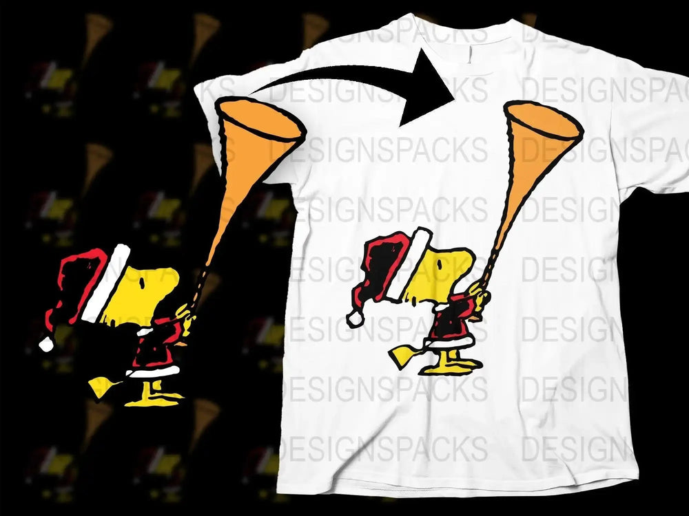 Snoopy Christmas Png Digital Download with Santa Hat and Trumpet Design