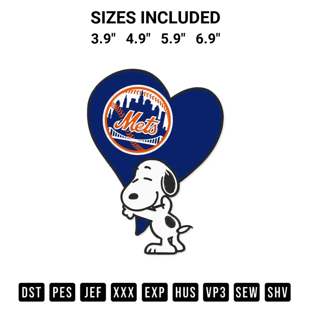 Snoopy Hugs Heart New York Mets Embroidery Design