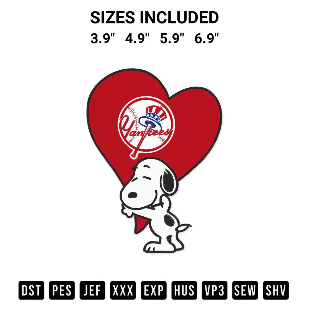 Snoopy Hugs Heart New York Yankees Embroidery Design