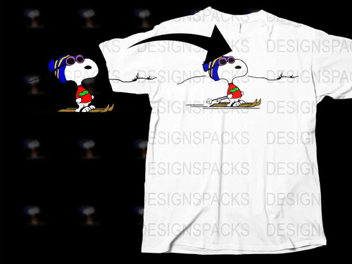 Cartoon Dog on Sled Graphic T-Shirt, Funny Snow Sledding Tee, Casual Winter Apparel, Unisex White Shirt