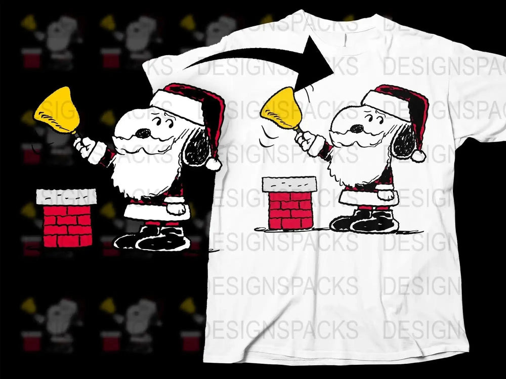 Snoopy Santa Ringing a Bell Christmas Png Digital Download