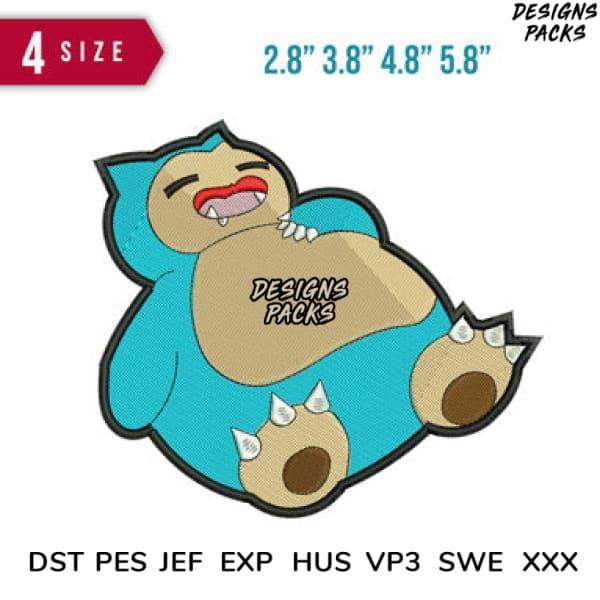 Snorlax embroidery design in 4 sizes, compatible with DST PES JEF formats for instant download