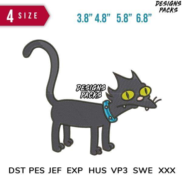 Spooky black cat embroidery design with yellow eyes, 4 sizes, DST PES JEF formats, print-ready for DTG or DTF