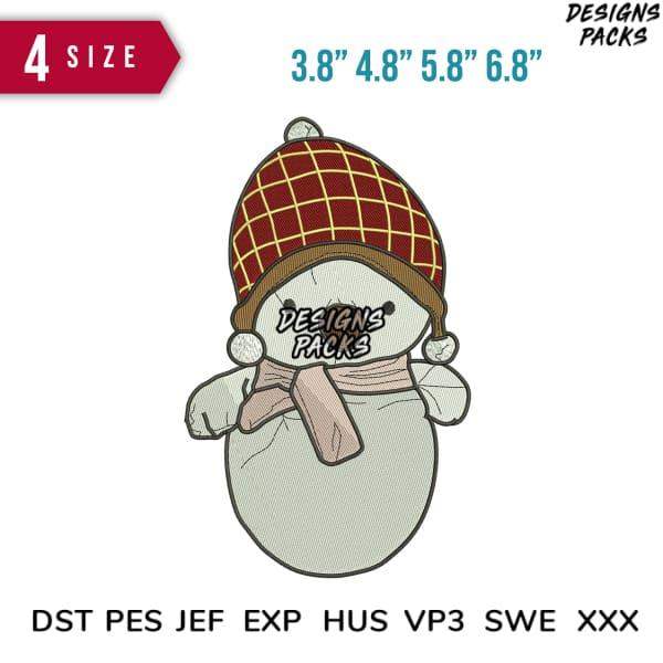 Cute snowman embroidery design in red plaid hat, available in 4 sizes & multiple formats for DTG, DTF, tumbler wraps
