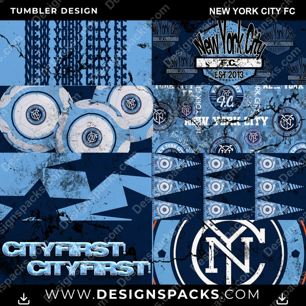 Soccer Distressed BG New York City FC MLS Soccer Tumbler Digital Wrap Design Download