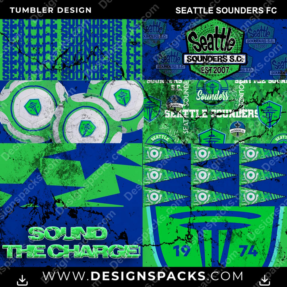 Soccer Distressed BG Seattle Sounders FC MLS Soccer Tumbler Digital Wrap Design Download