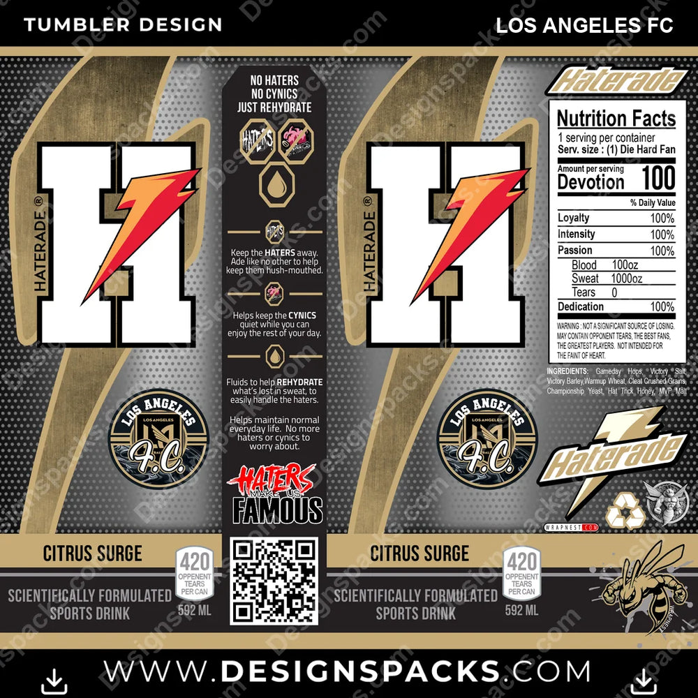 Soccer Haterade Los Angeles FC MLS Soccer Tumbler Digital Wrap Design Download