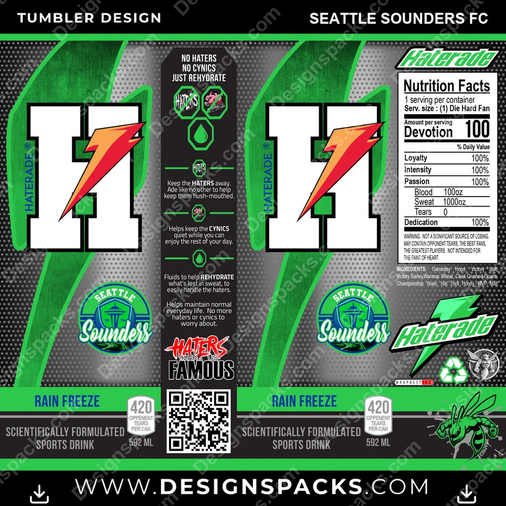 Soccer Haterade Seattle Sounders FC MLS Soccer Tumbler Digital Wrap Design Download